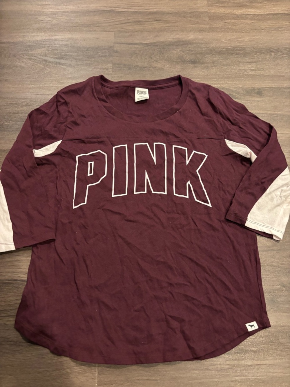 PINK Victoria's Secret Maroon and Light Pink Raglan Tee